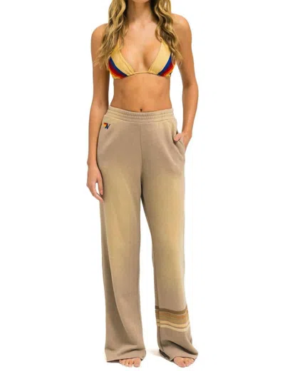 Aviator Nation Rugby Stitch Wide Leg Pocket Sweatpant In Faded Tan In Neutral