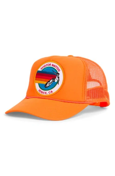 Aviator Nation Signature Trucker Hat In Neon Orange