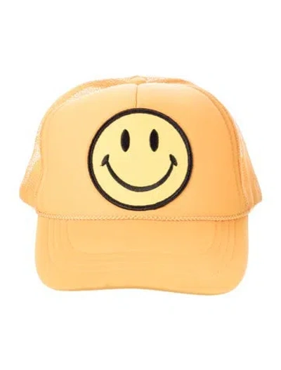 Pre-owned Aviator Nation Smiley Face Trucker Hat In Yellow