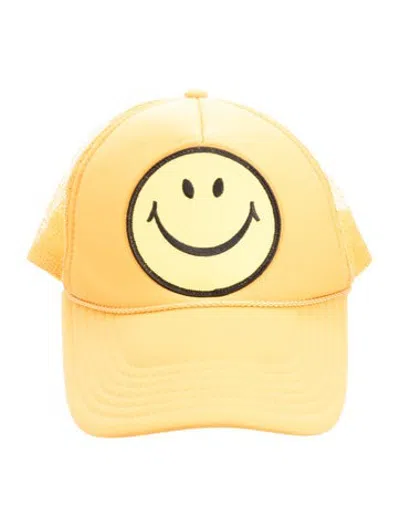 Pre-owned Aviator Nation Smiley Face Trucker Hat In Yellow