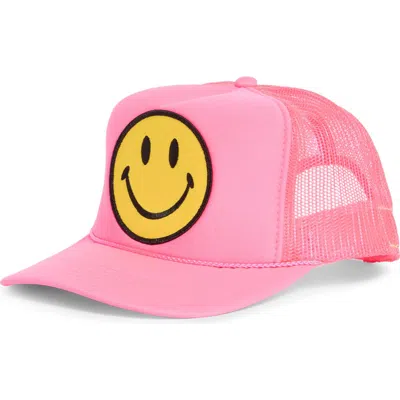 Aviator Nation Smiley Vintage Low Rise Trucker Hat In Pink