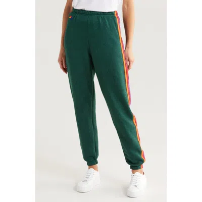 Aviator Nation Stripe Sweatpants In Forest/purple Orange