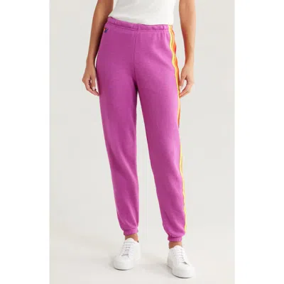 Aviator Nation Stripe Sweatpants In Magenta/orange Yellow