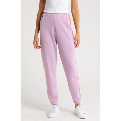 Aviator Nation Stripe Sweatpants In Mauve/pink Green