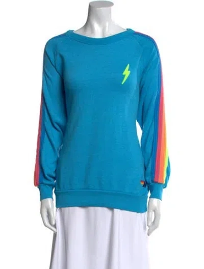 Pre-owned Aviator Nation Striped Bateau Neckline Sweatshirt In Blue