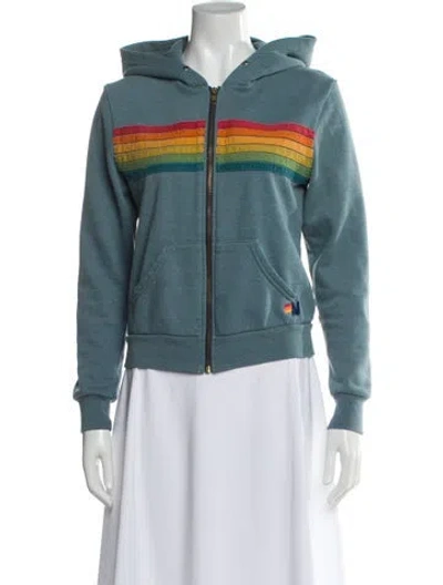 Pre-owned Aviator Nation Striped Biker Jacket In Blue