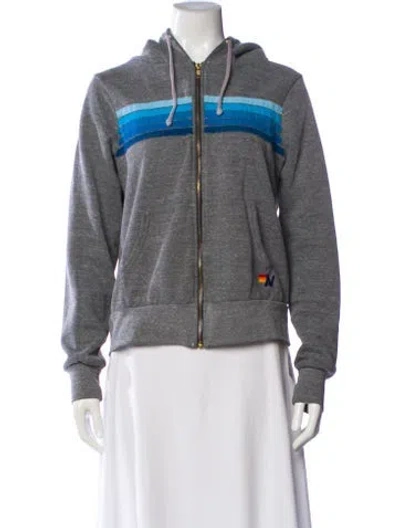 Pre-owned Aviator Nation Striped Biker Jacket In Gray