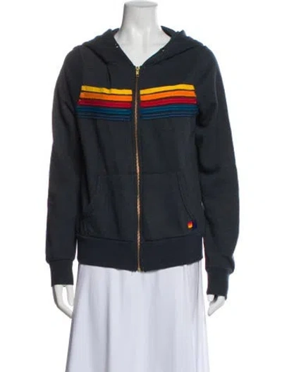 Pre-owned Aviator Nation Striped Bomber Jacket In Blue