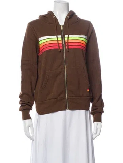 Pre-owned Aviator Nation Striped Bomber Jacket In Brown