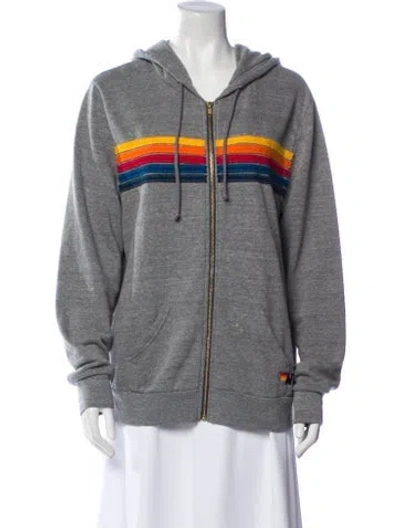 Pre-owned Aviator Nation Striped Bomber Jacket In Gray