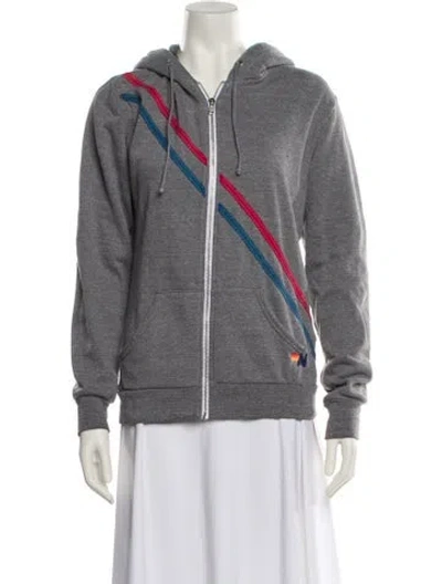 Pre-owned Aviator Nation Striped Bomber Jacket In Gray