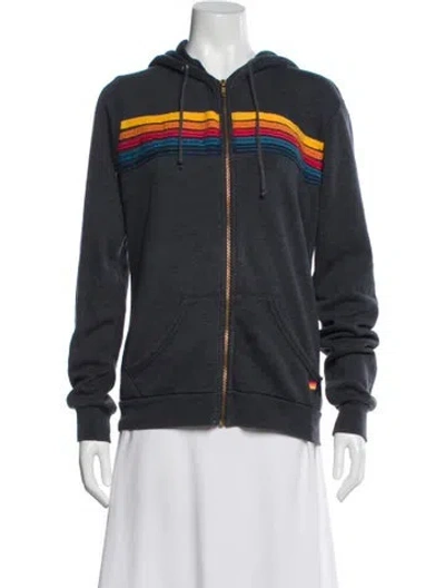 Pre-owned Aviator Nation Striped Bomber Jacket In Gray