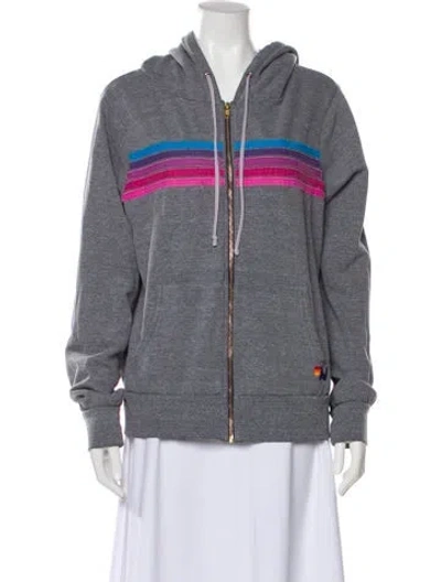 Pre-owned Aviator Nation Striped Bomber Jacket In Gray