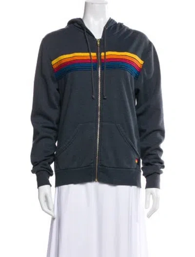 Pre-owned Aviator Nation Striped Bomber Jacket In Gray