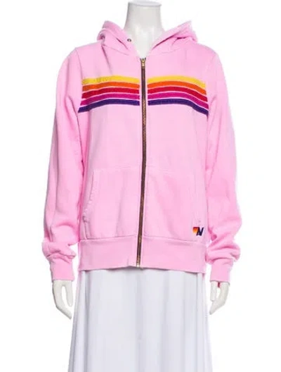 Pre-owned Aviator Nation Striped Bomber Jacket In Pink