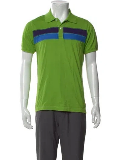 Pre-owned Aviator Nation Striped Collar Polo Shirt In Green
