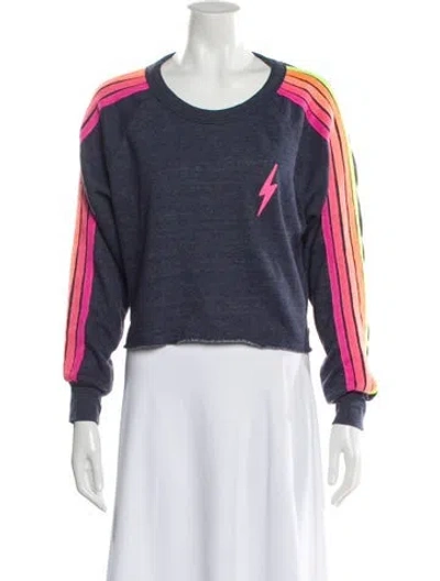 Pre-owned Aviator Nation Striped Crew Neck Crop Top In Blue