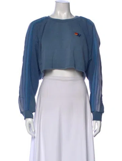 Pre-owned Aviator Nation Striped Crew Neck Crop Top In Blue