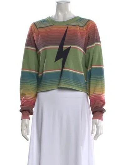 Pre-owned Aviator Nation Striped Crew Neck Crop Top In Green