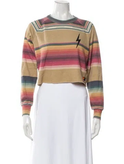 Pre-owned Aviator Nation Striped Crew Neck Crop Top In Multi