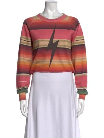 Pre-owned Aviator Nation Striped Crew Neck Crop Top In Pink