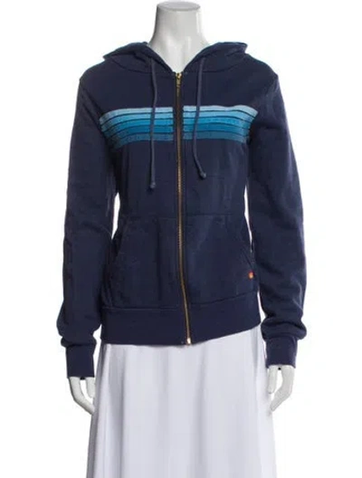 Pre-owned Aviator Nation Striped Crew Neck Hoodie In Blue