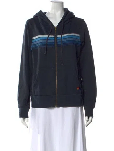 Pre-owned Aviator Nation Striped Crew Neck Hoodie In Blue