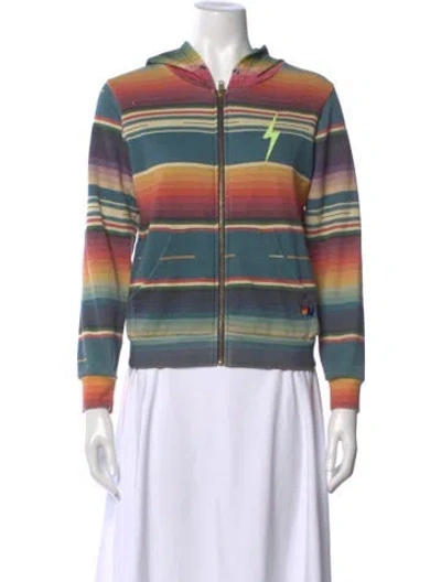 Pre-owned Aviator Nation Striped Crew Neck Hoodie In Blue