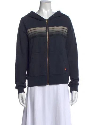 Pre-owned Aviator Nation Striped Crew Neck Hoodie In Blue