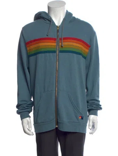 Pre-owned Aviator Nation Striped Crew Neck Hoodie In Blue