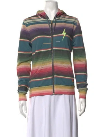 Pre-owned Aviator Nation Striped Crew Neck Hoodie In Blue