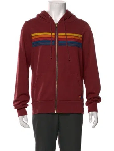 Pre-owned Aviator Nation Striped Crew Neck Hoodie In Burgundy
