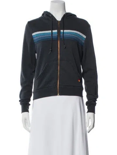 Pre-owned Aviator Nation Striped Crew Neck Hoodie In Gray