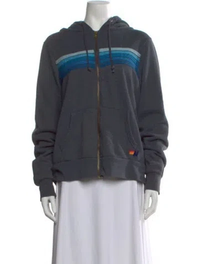 Pre-owned Aviator Nation Striped Crew Neck Hoodie In Gray