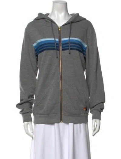 Pre-owned Aviator Nation Striped Crew Neck Hoodie In Gray