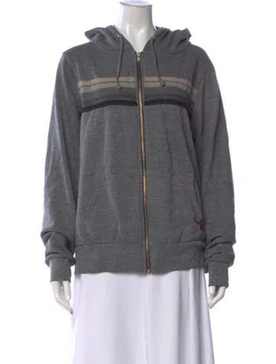 Pre-owned Aviator Nation Striped Crew Neck Hoodie In Gray
