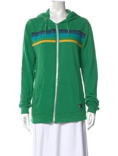 Pre-owned Aviator Nation Striped Crew Neck Hoodie In Green