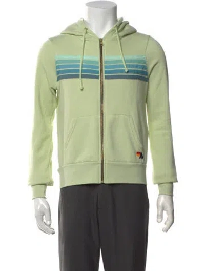 Pre-owned Aviator Nation Striped Crew Neck Hoodie In Green
