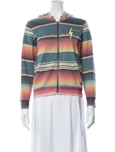 Pre-owned Aviator Nation Striped Crew Neck Hoodie In Multicolor