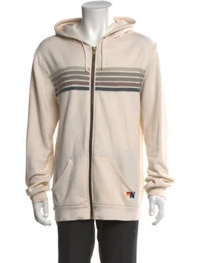 Pre-owned Aviator Nation Striped Crew Neck Hoodie In Neutral