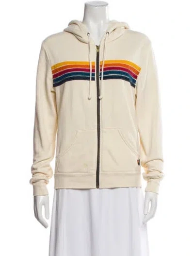 Pre-owned Aviator Nation Striped Crew Neck Hoodie In Neutral