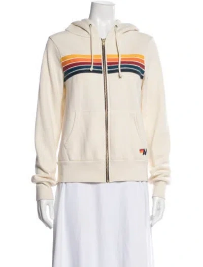 Pre-owned Aviator Nation Striped Crew Neck Hoodie In Neutral