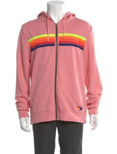 Pre-owned Aviator Nation Striped Crew Neck Hoodie In Pink