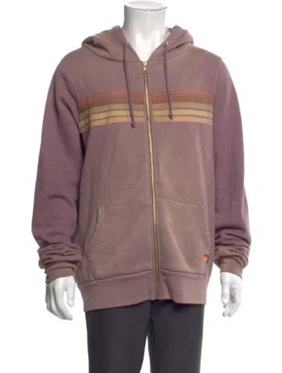 Pre-owned Aviator Nation Striped Crew Neck Hoodie In Purple