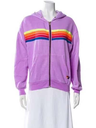 Pre-owned Aviator Nation Striped Crew Neck Hoodie In Purple