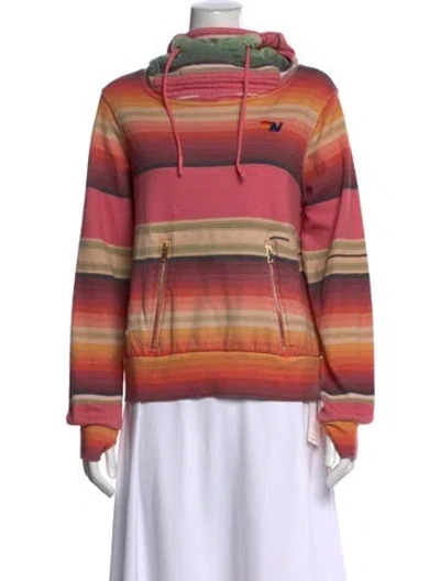 Pre-owned Aviator Nation Striped Crew Neck Hoodie In Red