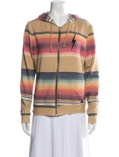 Pre-owned Aviator Nation Striped Crew Neck Hoodie In Yellow