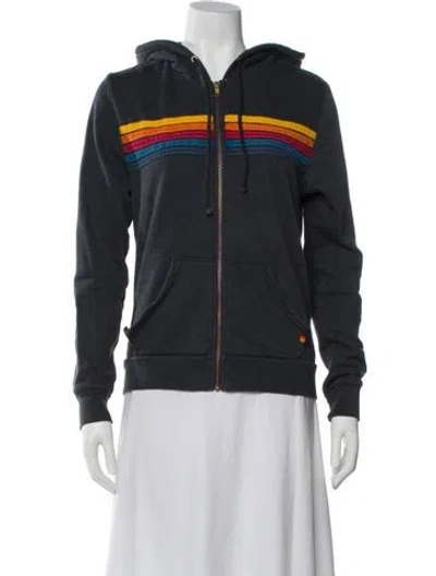 Pre-owned Aviator Nation Striped Crew Neck Sweater In Black