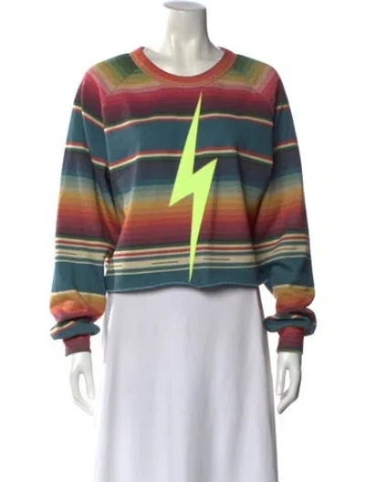 Pre-owned Aviator Nation Striped Crew Neck Sweater In Blue