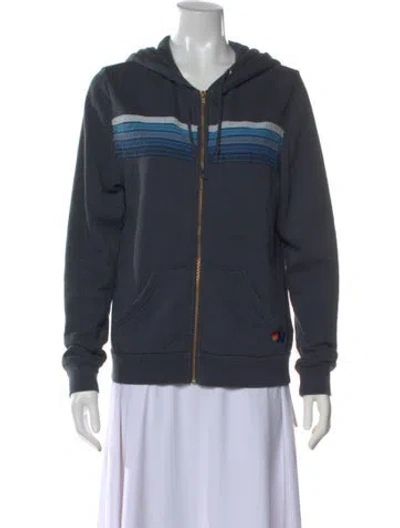 Pre-owned Aviator Nation Striped Crew Neck Sweater In Blue